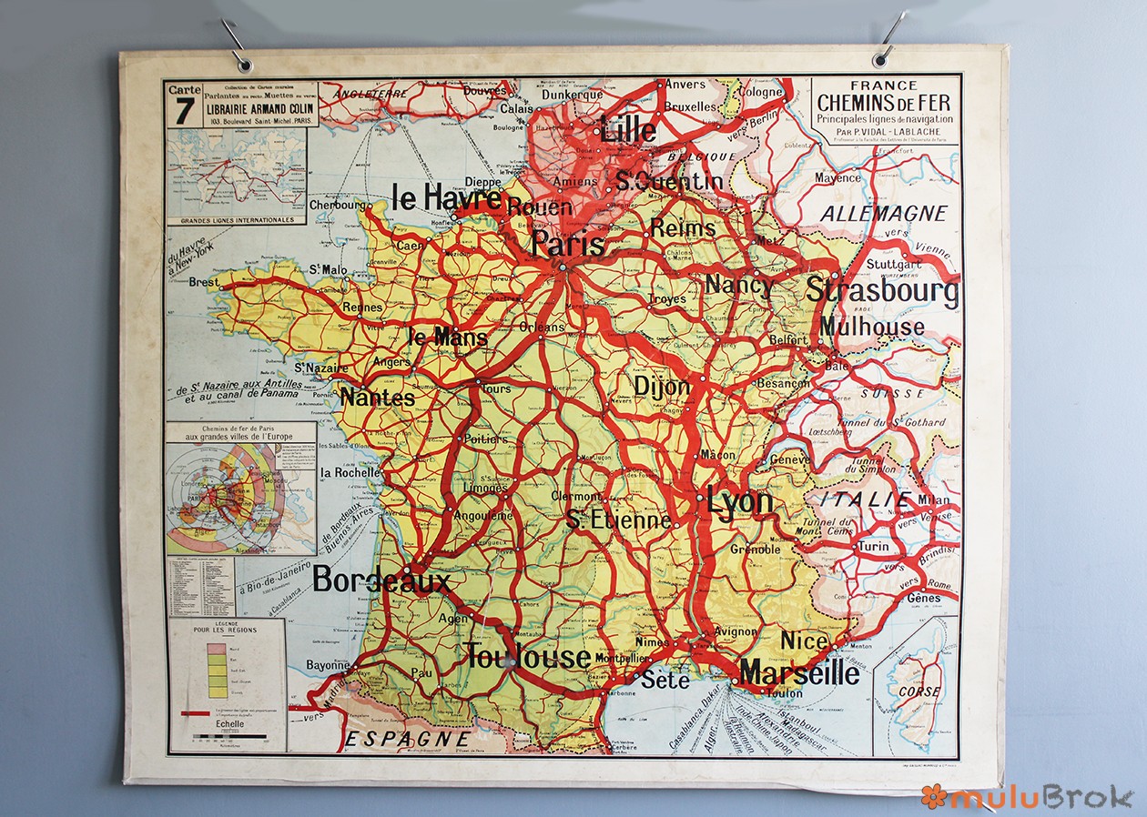 Affiche carte France Chemins de Fer